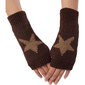 Sacina Black Brown Star beanie Gloves, Grunge Gloves, Emo Gloves, Fingerless Gloves