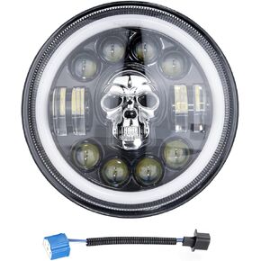 7 Inch Motorcycle LED Headlight Daymaker Compatible with Harley Davidson Touring Softail FLD, SKull Style (SKULL, 1)