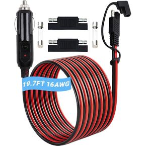 19.7FT 12V/24V Heavy Duty Cigarette Lighter Extension Cord,16AWG Male Plug to Female Socket Cigarette Lighter Cable with 15A Fuse for Car Vehicle Tire Pump Air Compressor Coffee Maker Etc