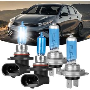 9005 High Beam+H7 Low Beam,fit for 2017-2018 Kia Forte,400% Bright 5100K 6000LM 55W High Performance Halogen Headlight Bulbs,1:1 Size,Automotive Light Bulb,4PCS