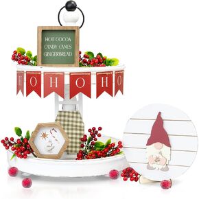 Beautiful Tiered Tray Decor Set for Christmas - Interchangeable All Season Decorations Bundle Incl. Spring, Valentines Day & More - Modern Farmhouse Centerpiece for Home & Kitchen Decor