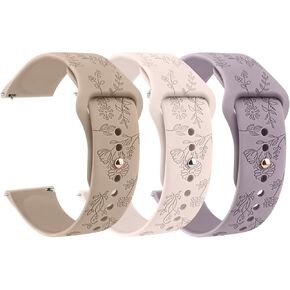 Meliya Silicone Watch Bands Quick Release 20mm 22mm Bands, Floral Engraved Soft Silicone Rubber Sport Replacement Watch Strap for Women Men