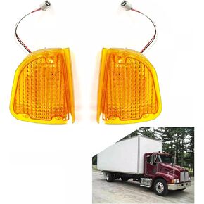 TELFAIR Front LED Turn Signal Light Assembly Set for Ken-worth K300 T300 T330 T600A, Amber Lens Parking Corner Lights with Left & Right Side-Replacement K256-509