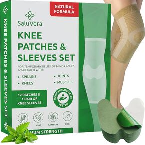 Warming Herbal Knee Patches with 2 Compression Sleeves - Self-Heating Relief Patches for Men & Women, Natural Ingredients for Soothing Support (12 Patches + 2 Compression Sleeves)