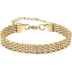 14K Gold Plated Chunky Chain Gold Adjustable Bracelet for Women - Non Tarnish, Waterproof Mesh & Bangle Bracelets Lightweight Trendy Chain Bracelet 8mm Mesh Link Chain