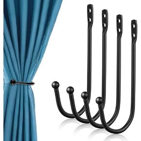 8 Pcs Curtain Wall Hooks, Black Curtain Holdbacks U Shaped Curtain Pull Backs Black Metal Decorative Curtain Hooks for Drapes Wall Mounted Curtain Tie Holders Come with Screws