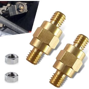 2 PCS Automotive 3/8"-16 Solid Brass Side Post Terminal, Long Stud Adapter for Standard Side Terminal Cable Socket, Extension Screw with Nut, Universal for Cars Repair Accessories (Gold)