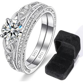 Vintage Celtic Knot Women's Engagement Ring Sets 925 Sterling Silver Stackable Wedding Bands Rings Cubic Zirconia Ring Sets Size 6-Velvet Ring Boxes-5x5x6cm