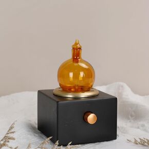 Cordless Aroma Oil Nebulizer - Waterless Diffuser for Essential Oil with Glass & Wood, Rechargeable Portable Nebulizing Machine, Battery Operated up to 40h - Gold & Fire Original Design