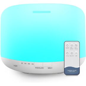 500ml Essential Oil Diffuser with Remote Control, BPA-Free Ultrasonic Humidifier with 7 Color Light,Auto Off Aromatherapy Diffuser