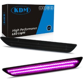 KDM LED Fender Side Marker Reflectors Lights Dual Rows,Compatible for 2015-2023 Ford Mustang Assembly Rear Side Bumper Marker Lamp,Smoked Lens Pink Purple,Pack of 2