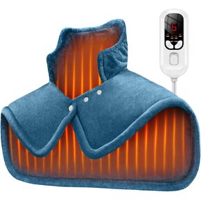 Heating Pad for Neck and Shoulders, Christmas Birthday Gifts for Women Mom Wife Men Dad, Weighted Electric Heating Pads for Back Pain Relief 6 Heat Settings 4 Timers Auto Off, Blue