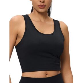 Womens Double Lined Workout Crop Tank Top Ultra-Soft Racerback Yoga Athletic Tops Sleeveless Shirts