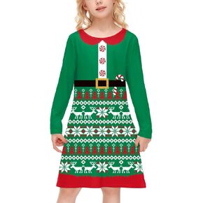 BesserBay Christmas Girls Ugly Xmas Theme Long Sleeve Midi Dress 4-12 Years