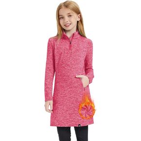 Soneven Girls Fleece Sweatshirts Winter Dresses Half Zip Thermal Pullover Dress Athletic Sweatshirts with Thumbholes in Kuwait