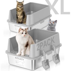 Stainless Steel Litter Box with Lid High Sides, XL Extra Large Litter Box for Big Cats, Enclosed Metal Litter Pan, Never Absorbs Odors, Leak-Proof, Stain-Free, Rust-Free, Easy to Clean, Scoop Included