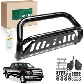 YHTAUTO 3" Bull Bar Push Bar with Skid Plate Fit Ford Models, F-150 2011-2024(with Ecoboost, Excl. F-150 Raptor & 20-22 Diesel Models), Alloy Steel Brush Guard for Truck Front Bumper