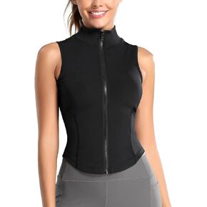 FEOYA Women's Full Zip Sleeveless Tank Top Workout Jacket Long Sleeve Slim Fit for Yoga Running Activewear