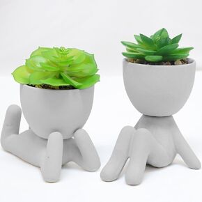 Zerzsy 2PCS Cute Artificial Succulent Plants with Creative Human Shaped Pots, Desk Decoration Artificial Plants Indoor for Home Office Decoration(Cream Color)