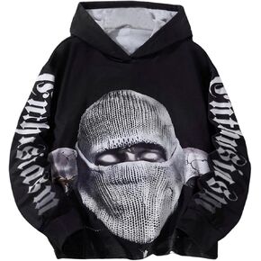 SHENHE Boy's Graphic Letter Print Novelty Hoodie Loose Fit Gothic Punk Sweatshirt Pullover