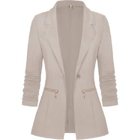 Genhoo Women's Long Sleeve Blazer Open Front Cardigan Jacket Work Office Blazer with Zipper Pockets S-3XL in Kuwait