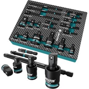 LIBRATON 20PCS Socket Adapter and Reducer Set, Impact Socket Adapters, Includes Cr-V Reducers, Cr-Mo Universal Joints, Cr-V Socket Adapter Extension, XPE Foam, for Automotive Repair DIY Project