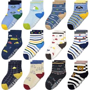 Tphon Non Slip Kids Toddler Socks with Gripper 12 Pairs Anti Skid Boys Girls Socks for Baby Socks for 1-7 Year Children
