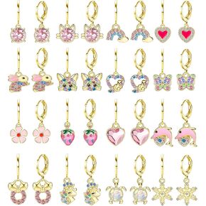 Besteel 16 Pairs Hypoallergenic Earrings Set for Girls Women - 316L Surgical Stainless Steel Leverback Dangle Huggie Hoop Earrings Jewelry for Sensitive Ears - Small/Cute - Silver/Gold