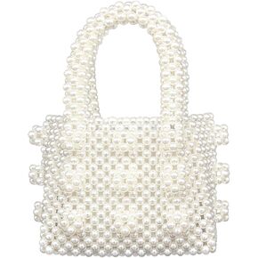 Miuco Womens Beaded Handbags Handmade Weave Crystal Pearl Mini Bags Wedding clutch
