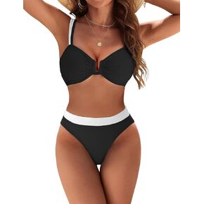 BMJL Women's High Waisted Bikini Sets Color Block Two Piece Swimsuits Cheeky Modest Bathing Suit