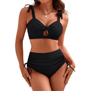 Blooming Jelly Women High Wasit Bikini Set Twist Two Piece Swimsuit Drawstring Tummy Control Bathing Suit Swimwear
