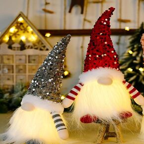 2pc Christmas Gnomes Plush with LED Lighting Beard, Sequin Christmas Gnomes Decorations,Swedish Santa Scandinavian Figurine Nordic Plush Elf Doll Gnome Christmas Home Decor