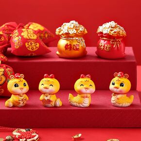 6 Pcs 2025 Chinese New Year Snake Figures Decoration Miniature Resin Chinese New Year Zodiac Snake Ornament for Cake Topper Dollhouse Car Office Table Desk (Lovely)