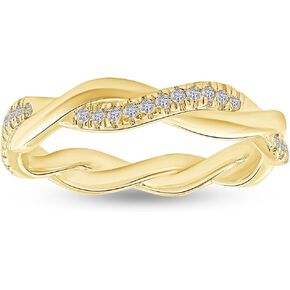 SAVEARTH DIAMONDS 18K Gold Plated Moissanite Diamond Twisted Rope Eternity Band for Women | Wedding Band Rings Jewelry Gifts For Her (0.15 Ctw)