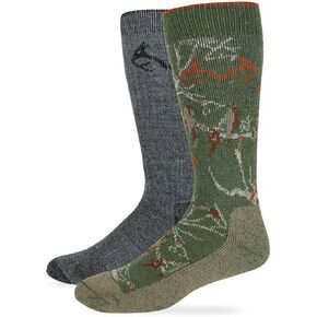 Realtree Mens Camo Wool Blend Socks, Green Camo/Black, (L) M 9-12, 2 Pair