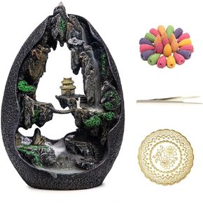 Mountain Waterfall Incense Burner, Waterfall Counter Flow Incense Burner, Aromatherapy Accessories, Meditation, Home Decoration, 50 Reverse Flow Incense Cones+1 Tweezer+1 Cushion