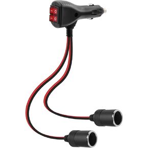 RIIEYOCA 12V 24V Dual Cigarette Lighter Splitter Adapter,10A Car Cigarette Lighter 1 Male to 2 Female Sockets Y Splitter Power Cable with Dual Independent On/Off Switches 0.3M/1FT