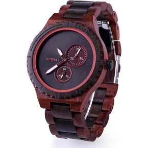 BEWELL Wood Watches for Men Analog Quartz Date Retro Handcraft Lightweight Wooden Wristwatch W154A