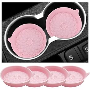 4 PCS Car Cup Holder Coasters, 2.75 Inch Silicone Auto Anti-Slip Recessed Coaster, Universal Diamond-Shaped Waterproof Coasters for Most Vehicle, Interior Car Accessories (Dark Purple)