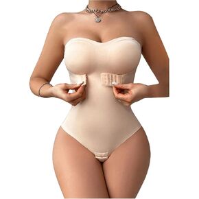 WDIRARA Women's Strapless Sleeveless Tube Bodysuit Hook and Eye Front Closure Shapewear
