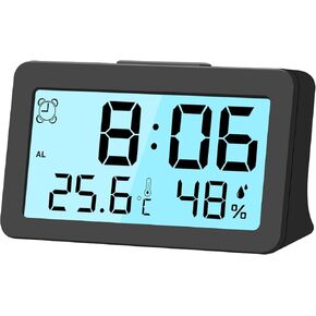 Small Digital Travel Alarm Clock, Mini Desk Clock, Backlight, Powerful Volume, Battery Operated, Temperature Humidity Display, LCD, Easy to Use, Portable (1, White)