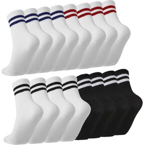 Jspupifip 8 Pairs Striped Crew Socks Cotton Athletic Sports Running Socks Soft Breathable Sports Gym Leisure Crop Socks for Men Women Teens