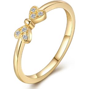 Bow Ring for Women, S925 Sterling Silver Infinity Forever Love Knot Ring 14k Gold Plated CZ Bow Rings for Friends, Eternity Wedding Band Promise Bowknot Ring Graduation Gifts Size 6-8