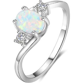925 Sterling Silver Geometric Ring for Her, Gemstone Birthstone White Opal CZ Ring Dainty Promise Rings Gifts for Women