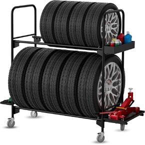 Tire Rack, Tire Rack for Garage, Tire Storage Rack, Heavy Duty Tire Rack, Rolling Tire Shelf, Car Tire Stand with Wheels, Workshop Shelving