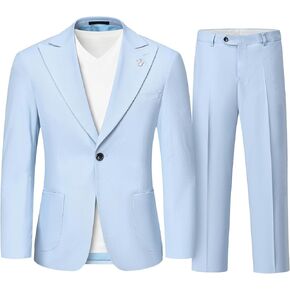 Hihawk Linen Suit for Men, 2 Pieces Casual Blazer and Pants, Summer Beach Wedding Suit Groomsmen Prom Tuxedo