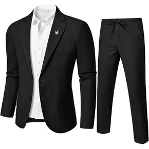 YND Men's 2 Pieces Linen Suit Regular Fit, Two Buttons Lightweight Jacket and Pants for Beach Wedding, Casual, or Summer Time