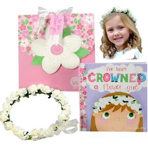 Tickle & Main Flower Girl Gift Set, Flower Girl Proposal, Book with Floral Crown Headband Headpiece in Adorable Gift Box