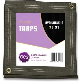 Extra Heavy Duty Waterproof 21 Ounce Canvas Tarp By CCS CHICAGO CANVAS & SUPPLY – Extra Durable Multipurpose Camping Tarp Cover Rustproof Grommets Industrial & Commercial Use, Olive Drab, 8 by 10 Feet
