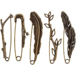 5 Pieces Sweater Shawl Clips,Vintage Waist Pants Extender,Scarf Brooch,Safety Pins Clip,Leaf Branch Collar Brooches,Dress Skirt Waist Scarf Clips,DIY Decoration and Design